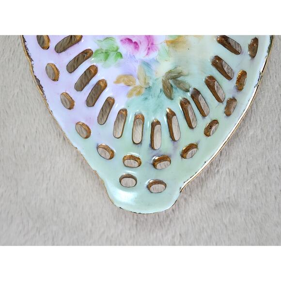 Articulated Candy Dish Trinket Dish 6 1/4" ACI Japan Porcelain Gold Trim 70s Vtg - Picture 2 of 11